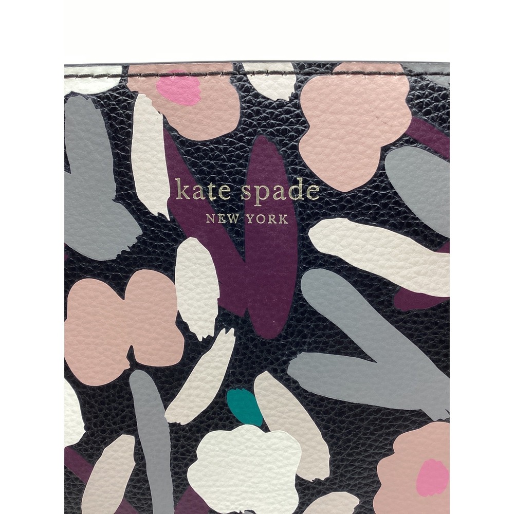 Kate Spade New York Black Floral Pebbled Leather Tote Bag Pink Purple Black - Picture 3 of 7